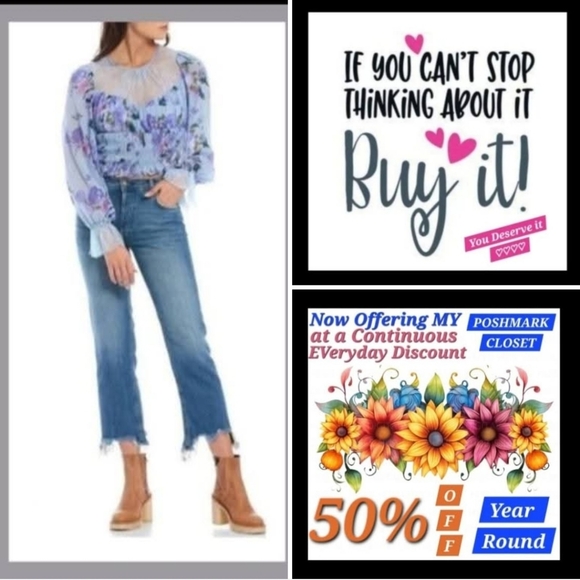 Free People Tops - Free People Blue Floral Lace Blouse. Excellent Condition NWT Size Small